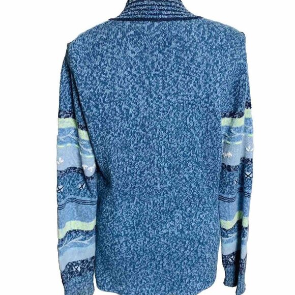Norm Thompson Embroidered Cardigan Sweater Small Blue Button Up Winter Layering - Picture 14 of 16